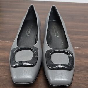 Peter Kaiser Size 7.5 Grey Black Leather Allie Low Heel Pumps